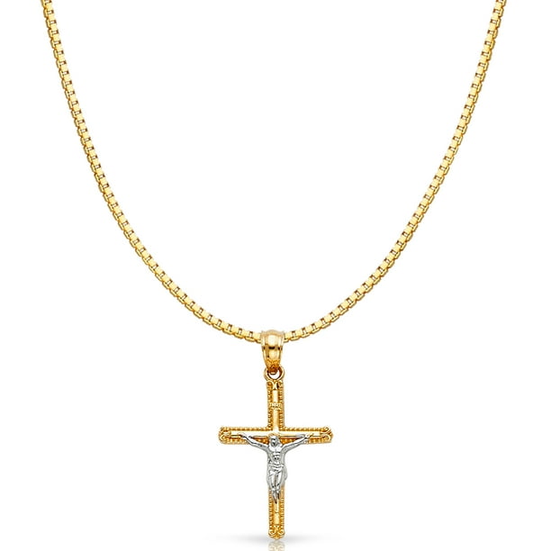 14K Yellow Gold Egyptian Ankh Cross Religious Charm Pendant with 0.8mm Box Chain Necklace 